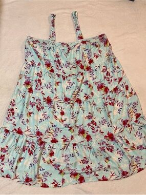 Olivia Rae Light Blue Floral Maxi Dress with Pink & Red Accents